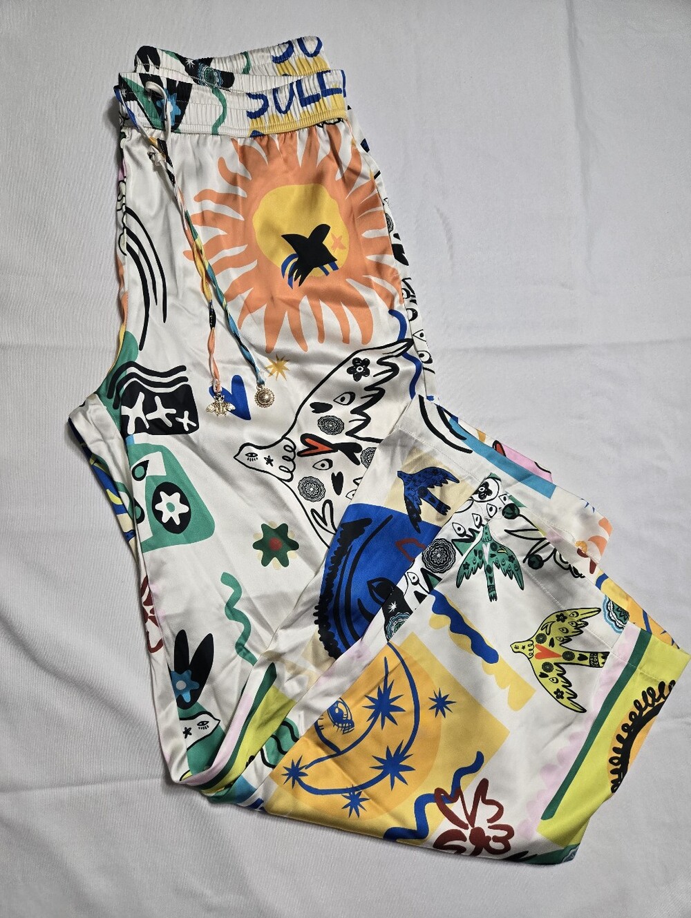 joie Women's Graphic Multicolor Wide Leg Pull On Pants sz L